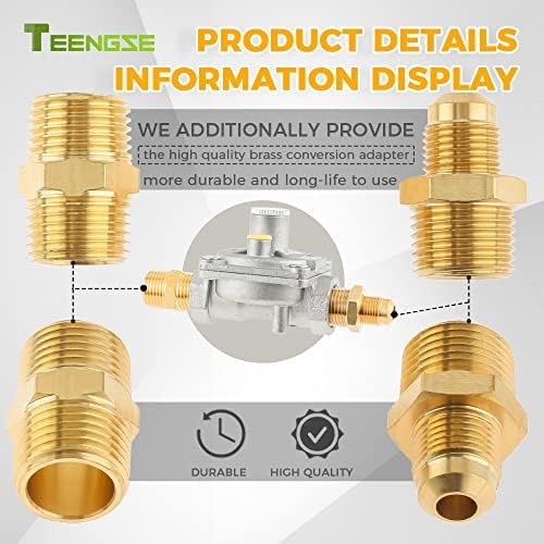 1/2" Natural Gas and Liquefied Interchange Pressure Regulator, Natural Gas Pressure Regulator with 2 Brass 1/2" NPT conversion adapter for NG/LPG Applications