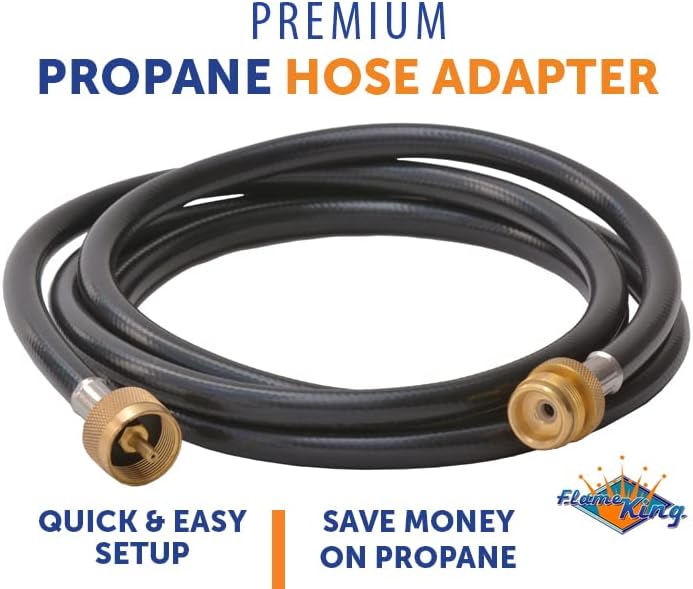 Flame King 8-Ft Propane Hose Adapter Extension to Connect Appliances to RV's Propane Supply, 1-LB Cylinders, or Distribution Tree, Great for Camping and RVing