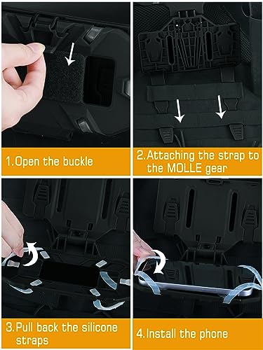 EralcNa Tactical Gear Plate Carrier Vest Accessories Phone Chest Mount Holder for Screen Size 4.7"-6.7",BK