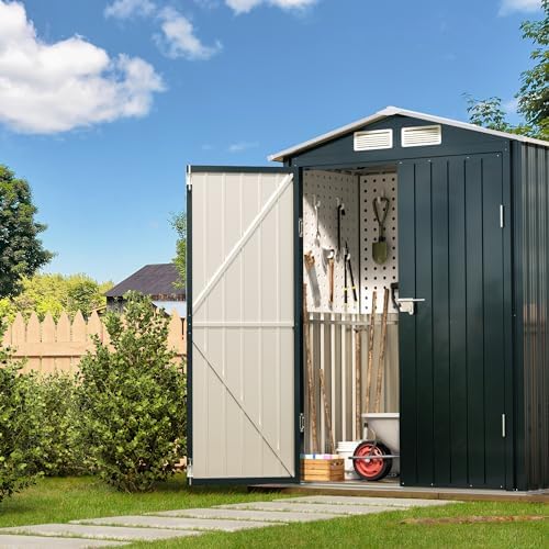 5x3X6.3FT Outdoor Steel Storage Shed with Lockable Doors and Frame Floor, Compact Small Bike Shed, Ideal for Garden, Backyard, Swimming Pool, Patio Utility and Tool Storage
