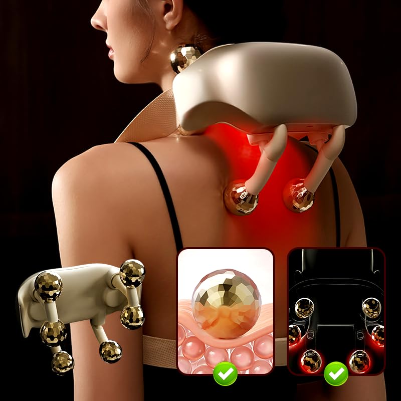 All-in-One Heating Massager, Cordless Portable Neck Shoulder Massager with 6 Massage Heads Deliver Deep Kneading, Shiatsu Back Massagers Pillow, 2 Heating Levels, Gifts for Women Men Mom Dad (White)