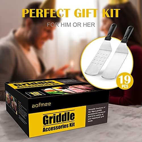 Griddle Accessories Kit, 19 Pcs Flat Top Grill Accessories Set for Blackstone and Camp Chef, Griddle Tools Set with Basting Cover, Spatula, Scraper, Bottle, Tongs, Egg Ring for Outdoor BBQ and Camping
