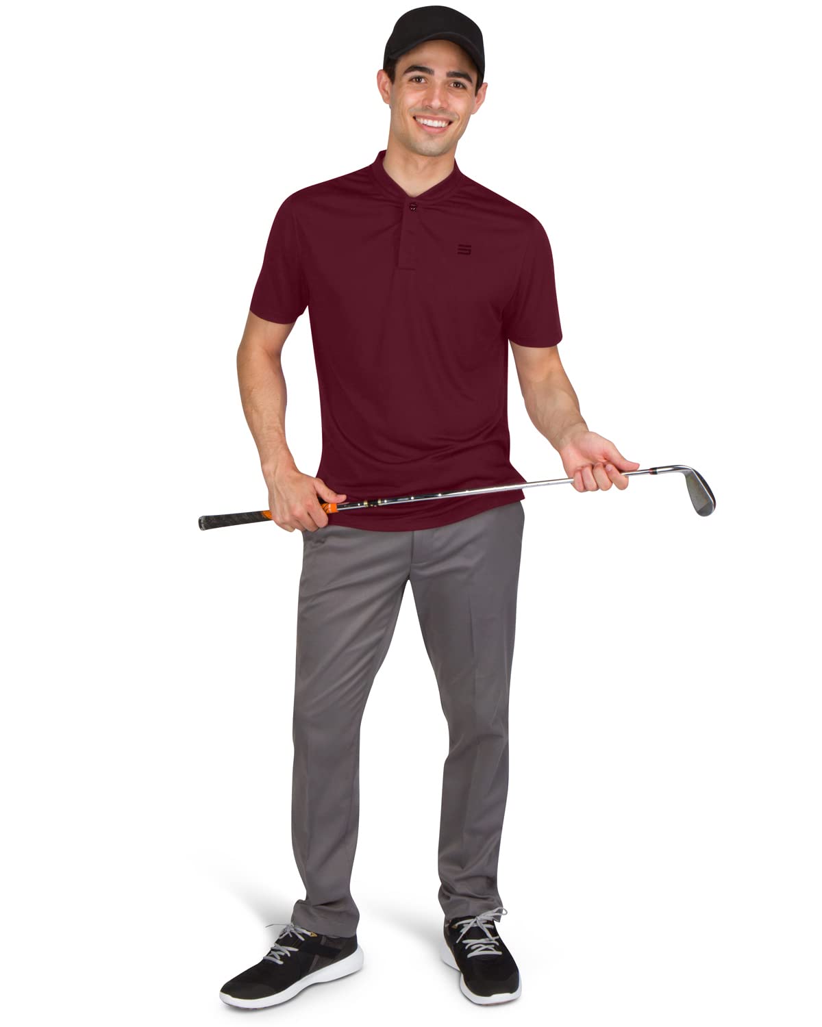 Three Sixty Six Collarless Golf Shirts for Men - Quick Dry Short Sleeve T-Shirt with 4-Way Stretch Fabric & UPF 30