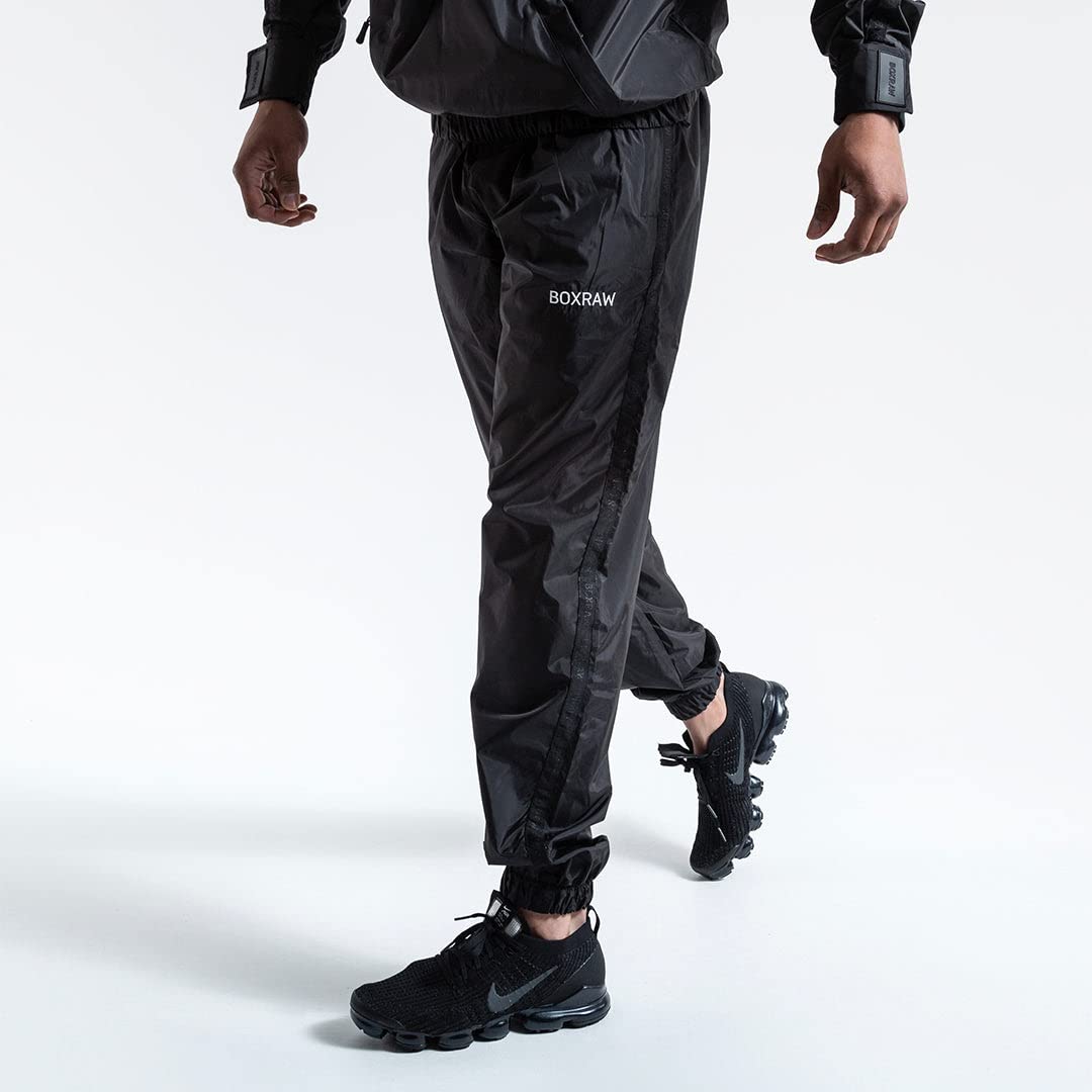 BOXRAW Hagler Professional Sauna Suit 1.0 Top & Bottoms Non Rip Weight Loss Sweat Suit Boxing MMA Training Gym (Black - L)