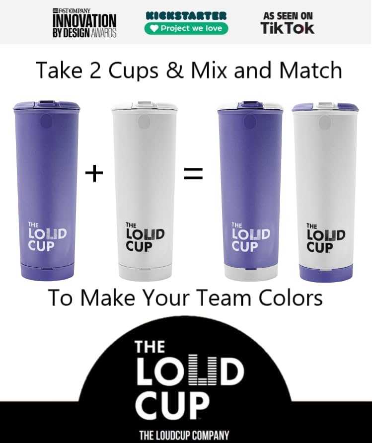 The LoudCup 20 oz Tumbler + Stadium Horn with Snap-Fit Lid (Starling Purple) - Insulated Cup Reusable Water Bottle Coffee Travel Mug - Worlds Loudest Cup for Game Day