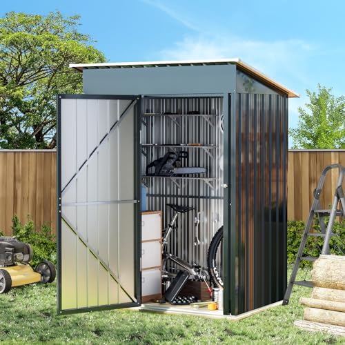 5x3FT Vertical Outdoor Steel Storage Shed, Lockable Doors, Compact Metal Tool Shed for Garden, Backyard, Patio, Utility, and Bike Storage