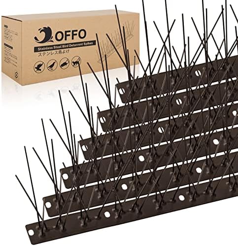OFFO Brown Bird Spikes Pre-Assembled for Pigeons Birds, Cover 24 Feet Durable Bird Spikes with Stainless Steel for Fence Roof Mailbox Window