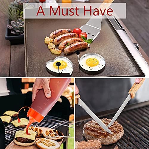 HaSteeL Griddle Accessories Set of 20, Complete Stainless Steel Griddle Spatula Tools with 9” Melting Dome, Heavy Duty Metal Spatulas Choppers Cast Iron Grill Press for Flat Top Teppanyaki BBQ Outdoor