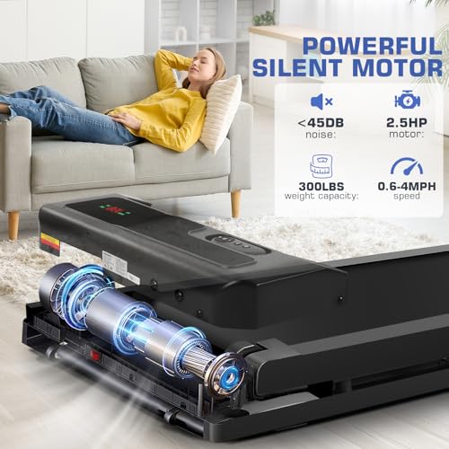 ANCHEER Under Desk Treadmill, 300LBS Capacity Compact Treadmills for Home/Office, 2.5HP Portable Walking Pad Treadmill with Remote Control Walking Jogging Running Exercise Machine