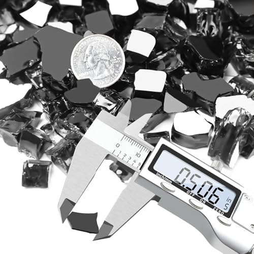 10 lbs Fire Glass, 1/2 Inch Black Reflective Fire Glass for Propane Fire Pit, Fire Pit Glass Rocks Safe for Fireplace, Table and Landscaping