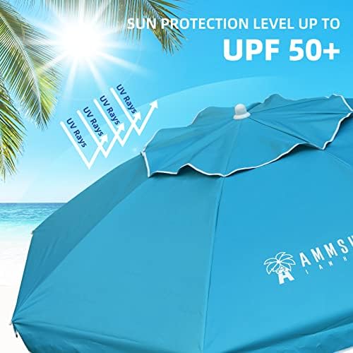 AMMSUN 6.5 Foot Heavy Duty Beach Umbrella for Sand with tilt Air Vent Sun Shelter, UV 50+ Protection Outdoor Sunshade Umbrella with Carry Bag for Patio Garden Beach Pool Backyard Sky Blue