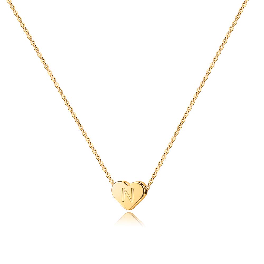 Turandoss Heart Initial Necklace for Women Girls - Dainty 14K Gold Plated Heart Pendant Letter A-Z Alphabet Necklace Tiny Initial Necklaces Gifts for Women Teens Jewelry