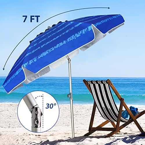 AMMSUN 7 Foot Heavy Duty HIGH Wind Beach Umbrella with sand anchor Vent Tilt Portable Sun Shelter, UV 50+ Sun Protection Outdoor Sunshade Umbrellas Carry Bag for Patio Garden Pool Backyard Multicolor
