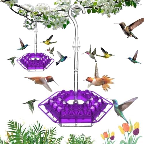 Ant & Bee-Proof Hummingbird Feeder with 30 Feeding Ports - 11oz Easy-Clean Outdoor Hanging Feeder, Includes Perch & Cleaning Brush for Window and Backyard Decoration (1, Purple)