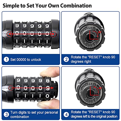 NDakter Bike Chain Lock, 5 Digit Combination Heavy Duty Anti Theft Bicycle Chain Lock, 3.2/4.27 Feet Long Security Resettable Bike Locks for Bike, Bicycle, Scooter, Motorcycle, Door, Gate, Fence