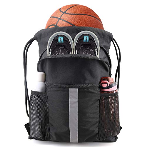 BeeGreen Red Drawstring Backpack Bag with Shoe Compartment X-Large Gym Sports String Cinch Sackpack with Front Inside Zipper Pockets 75D