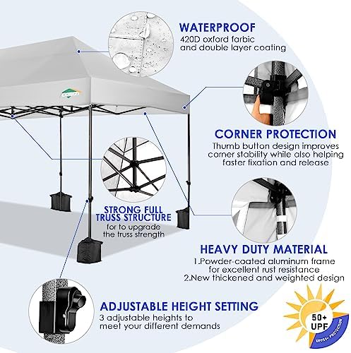 COBIZI 10x20 Heavy Duty Pop up Canopy Tent with 6 sidewalls Easy Up Commercial Outdoor Wedding Party Tents for Parties All Season Wind & Waterproof Gazebo Roller Bag,White(Frame Thickened)