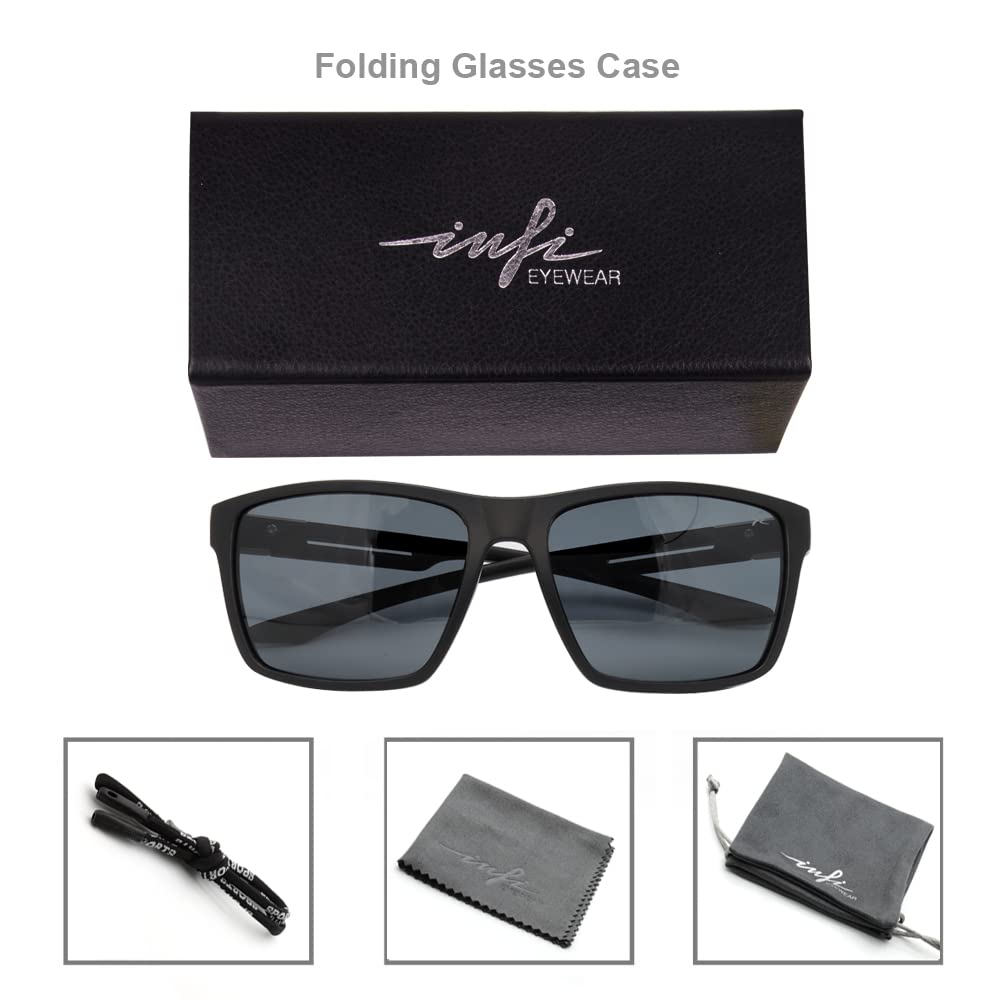 INFI Fishing Polarized Sunglasses for Men Driving Running Golf Sports Glasses Square UV Protection Designer Style Unisex (Matte Black/Smoke Lens)