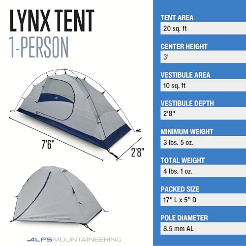 ALPS Mountaineering Lynx 1-Person Tent – Lightweight, Easy Setup, Waterproof, Freestanding Backpacking Tent with Durable Aluminum Poles and Ample Ventilation
