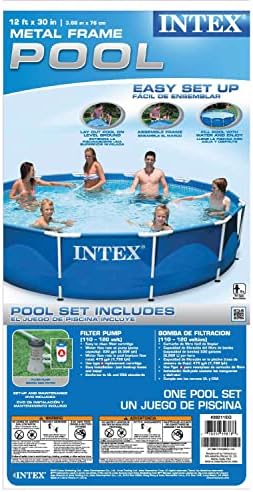 Intex 12ft x 30in Metal Frame Above Ground Round Family Swimming Pool Set & Pump