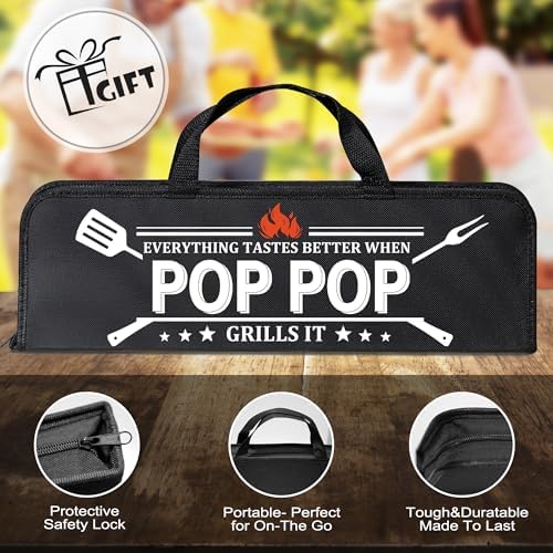 Pop Pop Gifts from Grandkids, Gifts for Poppop Fathers Day, Grilling Accessories, Heavy Duty Stainless Steel Grill Set BBQ Grill Tools for Outdoor Grill with Aluminum Case, Camping Grill Utensils Set
