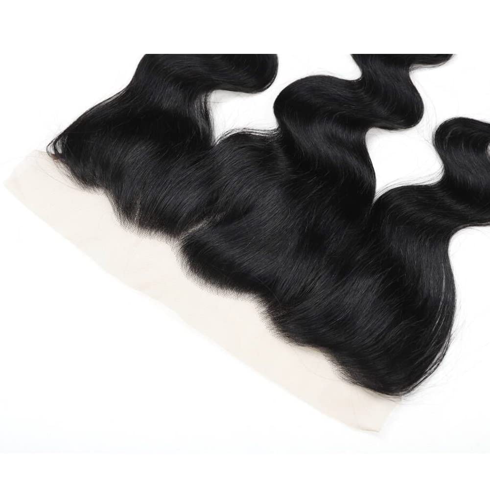 Amella Hair 13x4 Ear to Ear Transparent Lace Frontal Closure Brazilian Body Wave Transparent Lace Frontal Closure 100% Remy Hair Lace Frontal Closure 150% Density Natural Black Color(18 Inch)