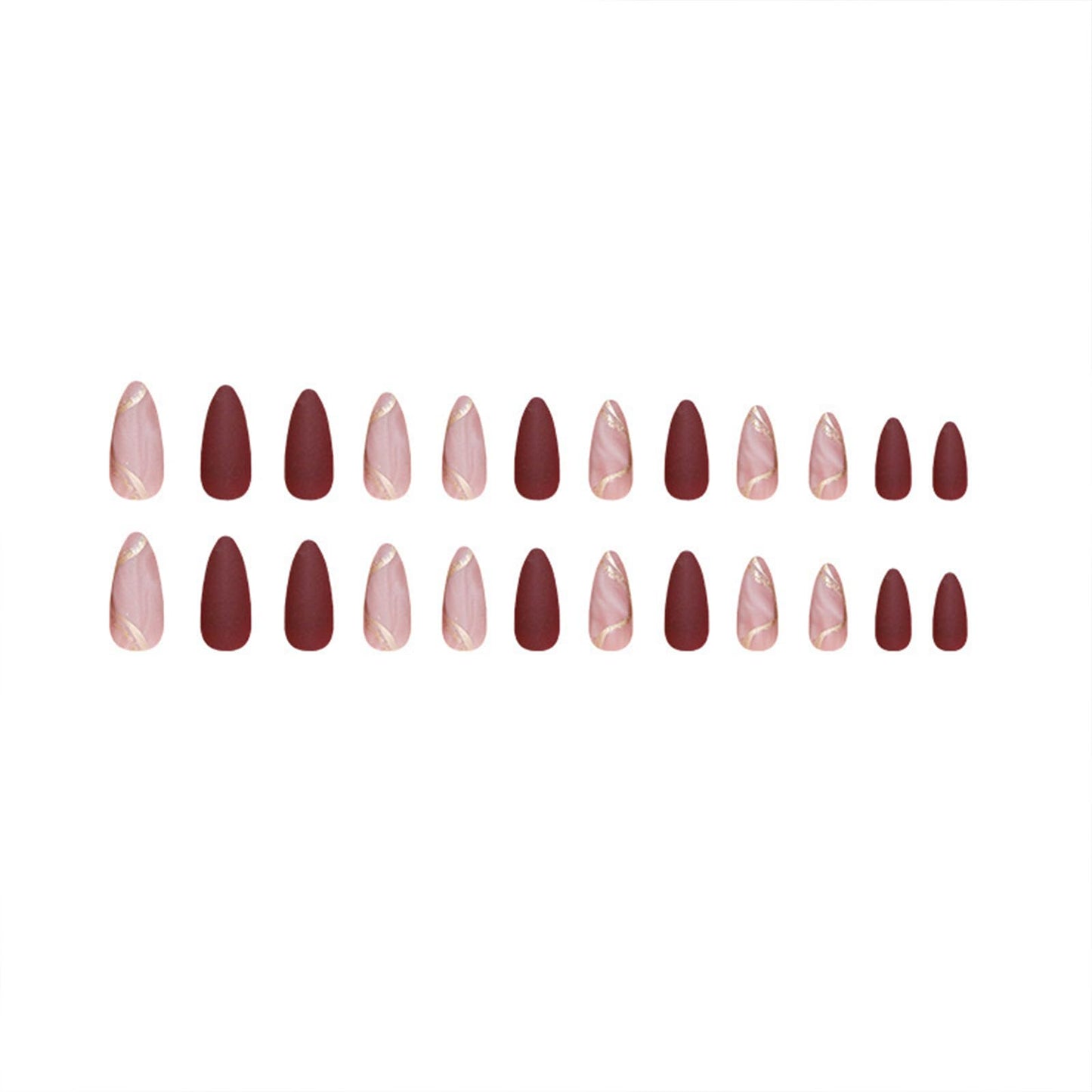 Almond Press on Nails Medium Fake Nails with Designs Marble Texture False Nails Press ons Reddish Brown Matte Glue on Nails Acrylic Full Cover Nails Cute Artificial Stick on Nails for Women 24PCS