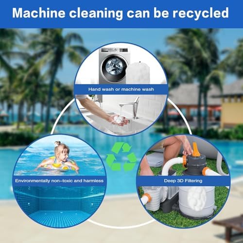 1.54 Lbs Pool Filter Balls, Eco-Friendly Filter Balls for Swimming Pool Sand Filters, Lightweight and Reusable Fiber Ball, Replace 50 lbs Pool Filter Sand (1.54, Pounds)