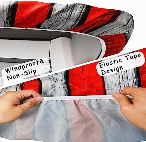 American Flag Picnic Table Cover with Bench Covers Set Wood Texture Waterproof Windproof Camping Rectangle Tablecloths Fitted Picnic Table Cover for Outdoor,Picnic,Camping (Red, 3pcs-72" x 30")