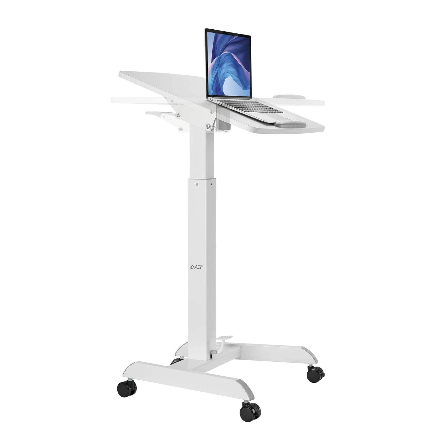 AVLT 47" Height Adjustable Mobile Workstation with Tilting Desk (3 ft 11 inches) - Foot Pedal Pneumatic Standing Desk Cart - Mobile Laptop Cart - Mobile White Cart with Brake Casters