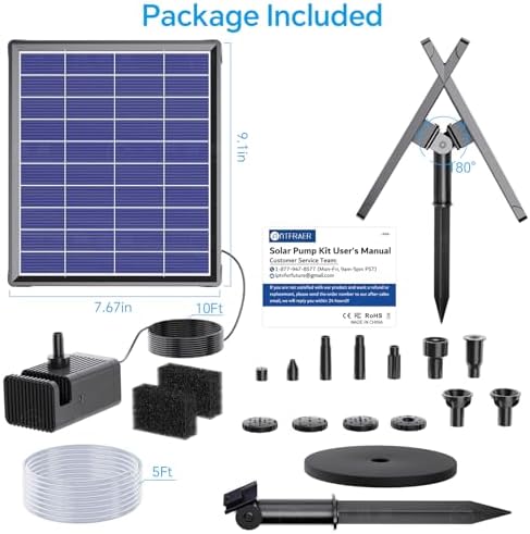 Antfraer Solar Fountain Pump for Bird Bath, 6.5W Solar Fountain with Dry-Run Protection, Solar Water Fountain with Double-Layer Nozzles & 5Ft Tubing for Small Pond Bird Bath Garden DIY Water Feature