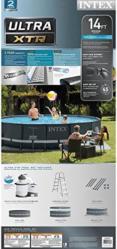 Intex Ultra XTR Frame 14' x 42" Round Above Ground Outdoor Swimming Pool Set with Sand Filter Pump, Ladder, Ground Cloth, and Pool Cover