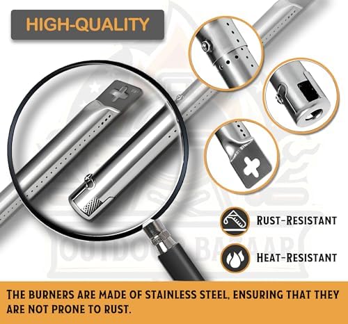 Universal Adjustable Stainless Steel Burners (12" to 17.5") for 5 Burner Gas Grills from Weber, Dyna Glo, Nexgrill, Brinkmann, Master Forge & More, BBQ Grill Replacement Parts, Universal Burner Tubes