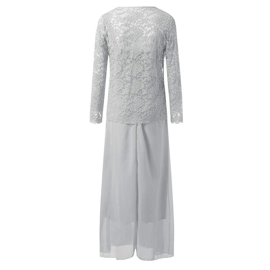 Aniywn Women Plus Size Two Piece Long Sleeve Party Dress Lace Solid Color Elegant Long Maxi Dress Mini Dress
