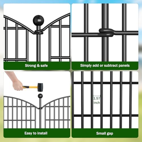 10 Panels No Dig Decorative Garden Fence - 40 in (H) x 23.6 ft (L), Dog Fence Outdoor for Yard，Rustproof Metal Animal Barrier Ground Stakes Fencing for Garden, Patio, Flower Bed