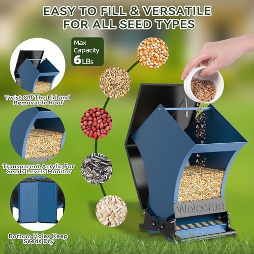 Wildpark Squirrel Proof Bird Feeders for Outdoors, 5LB Metal Hanging Feeders, Large Wild Feeders for Cardinals, Chickadees, Durable Backyard Feeders -One in Blue