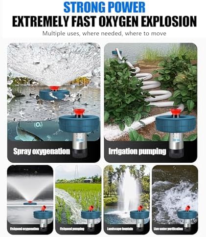 Pond Fountain Aerator, 1HP 110V 15000 GPH Fountain Pump,Stainless Steel body, 15A/110V 100FT power cord, Multifunctional time controller，200Ft traction rope, Aerator Pump for Ponds & Lakes