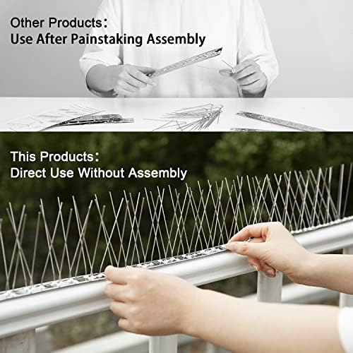 OFFO Bird Spikes Pre-Assembled for Pigeons Birds, Cover 10 Feet Durable Bird Spikes with Stainless Steel for Fence Roof Mailbox Window