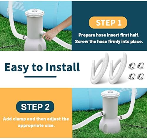 1.25" Pool Hose Replacement for Intex Pump - 59" Long Hose for Intex Filter Pump 607, 637, 1.25" Pool Connection Hose for Above Ground Pools 330GPH 530GPH 1000GPH Filter Pump (2 Hoses with 4 Clamps)