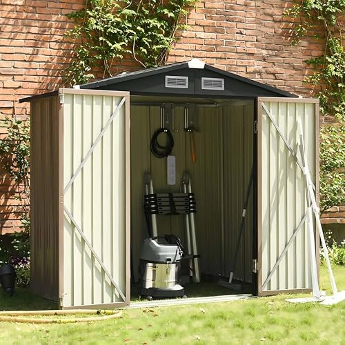 GVDV 5.9x3.8 FT Outdoor Metal Storage Shed, Durable Garden Shed with Updated Frame Structure for Backyard, Patio, Tool Storage, All-Weather Shelter for Bike, Gardening Tools, Equipment, Pet