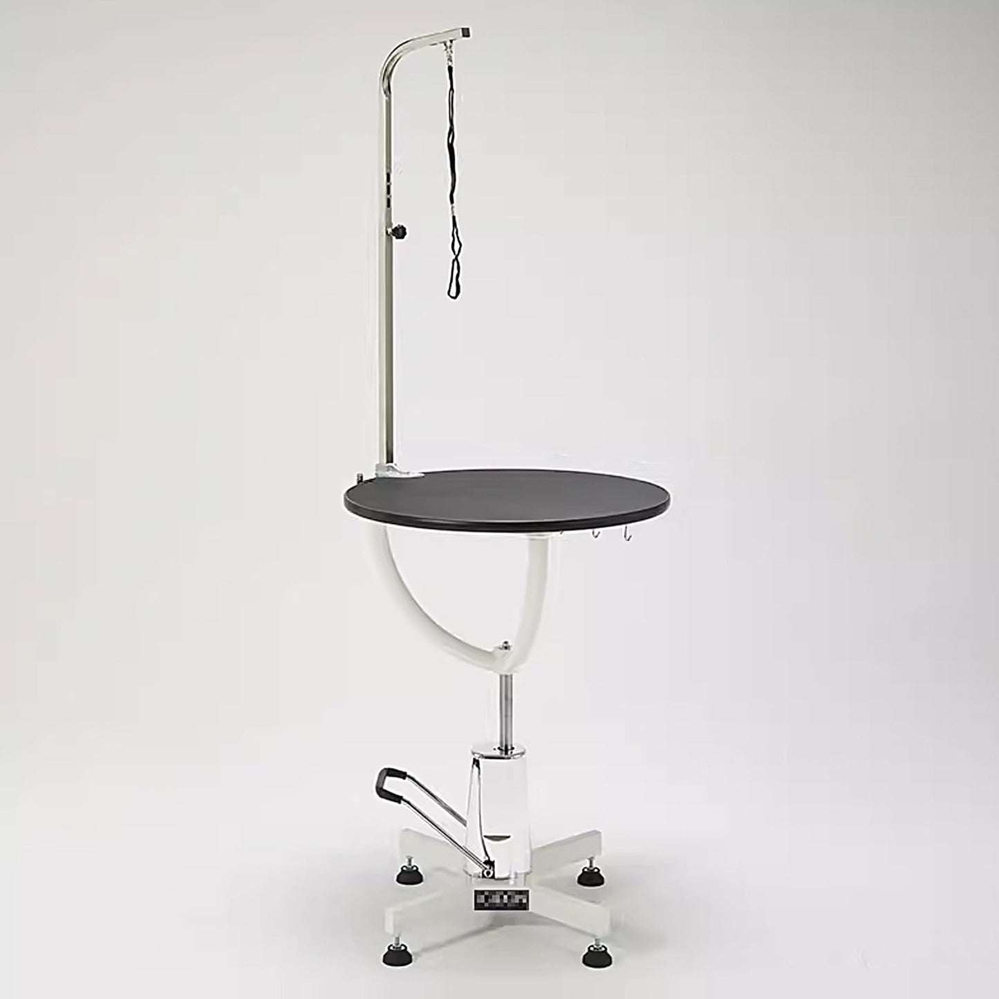 360°Swivel Dog Washing Station Hydraulic Lift Pet Grooming Table Heavy Duty Pet Grooming Table with Non-Slip Countertop Thickened Steel Frame Black and White