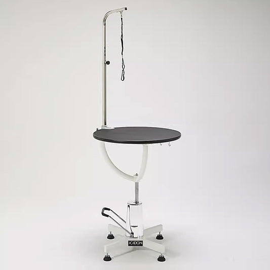 360°Swivel Dog Washing Station Hydraulic Lift Pet Grooming Table Heavy Duty Pet Grooming Table with Non-Slip Countertop Thickened Steel Frame Black and White