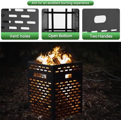 Aoxun 63 Gallon Ultra Thick Burn Barrel for Yard Waste - Heavy Duty Outdoor Incinerator Drum with Burn Cage for Paper, Leaves, Trash & Wood (30 Inch)
