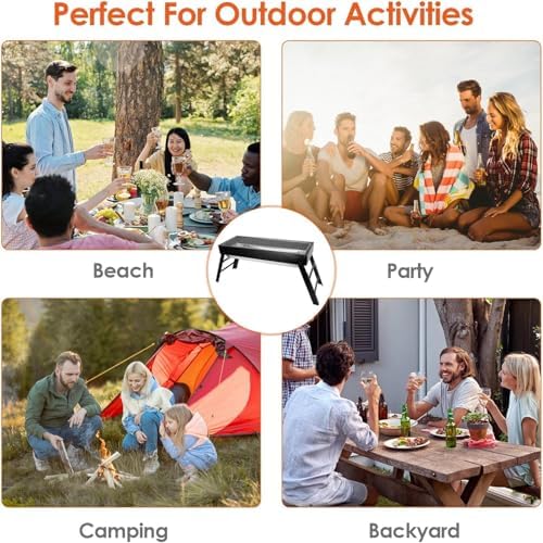 Portable Charcoal Grill, Portable Tabletop BBQ for Outdoor Cooking | Compact Folding Grill for Camping, Hiking, Picnics & Travel | 24”x13”x9” Lightweight Smoky Flavor