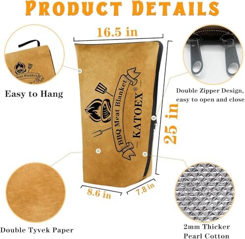 BBQ Blanket for Resting Meat, BBQ Brisket Blanket Meat Resting Blanket for Smoking, Grilling Meat Insulated Resting Bag with Wide Mouth for Large Brisket/Turkey (Regular 25in)