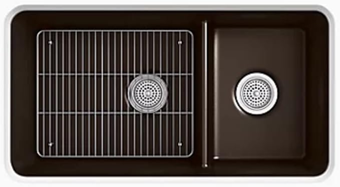 KOHLER K-8204-CM1 Cairn Sink, 33" Neoroc Composite Undermount Double-Bowl Kitchen Sink, Composite Kitchen Sink with Sink Rack, Matte Black