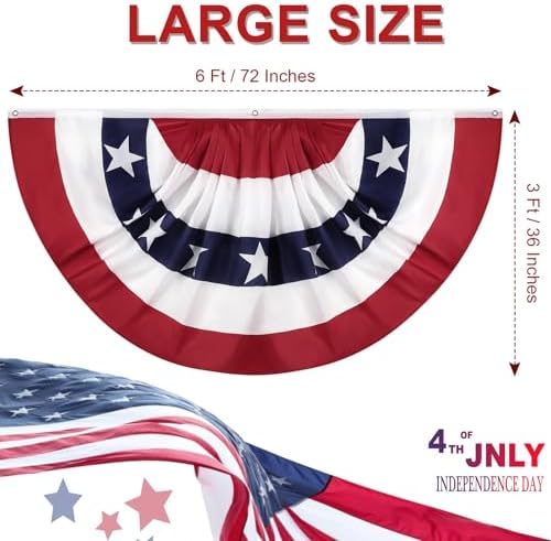 American Bunting Flags Outdoor 3x6 FT, 4th of July Pleated Large Fan Flags, USA Patriotic Banner Decorations for Outside Porch Door Yard Garden, Red White and Blue Decor (4)