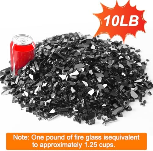 10 lbs Fire Glass, 1/2 Inch Black Reflective Fire Glass for Propane Fire Pit, Fire Pit Glass Rocks Safe for Fireplace, Table and Landscaping