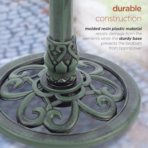 Alpine Corporation TEC104 Outdoor Floor 3-Tiered Pedestal Soothing Cascading Waterfall Fountain with Birdbath, 40", Green