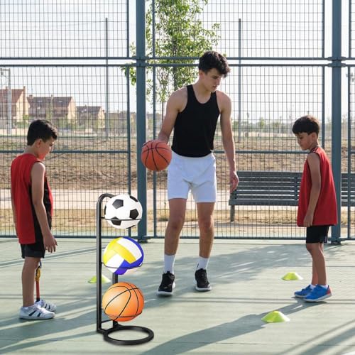 Apujent Ball Storage Rack, Football Stand, Ball Storage Garage, Ball Holder, Sports Equipment Storage for Garage, Basketball Organizer Rack, Columnar Vertical Ball Racks for Indoor Rooms and Gyms